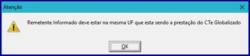 Observações: Caso seja selecionada a opção Destinatário a Razão Social do Remetente será Diversos, somente a razão social, pois os demais dados do campo