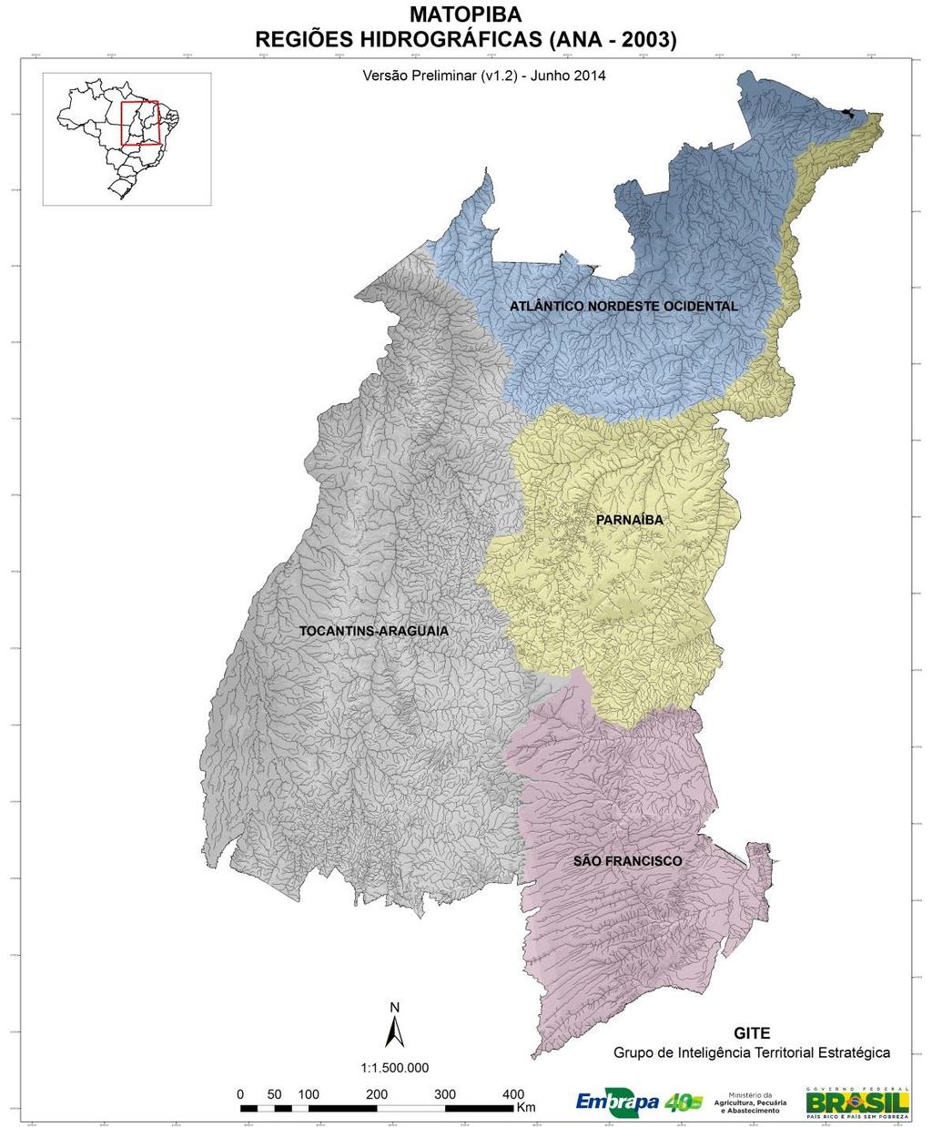 REGIÕES HIDROGRÁFICAS E REDE DE DRENAGEM Regiões Hidrográficas no MATOPIBA: 04 Regiões Hidrográficas Área* (Ha) % do MATOPIBA