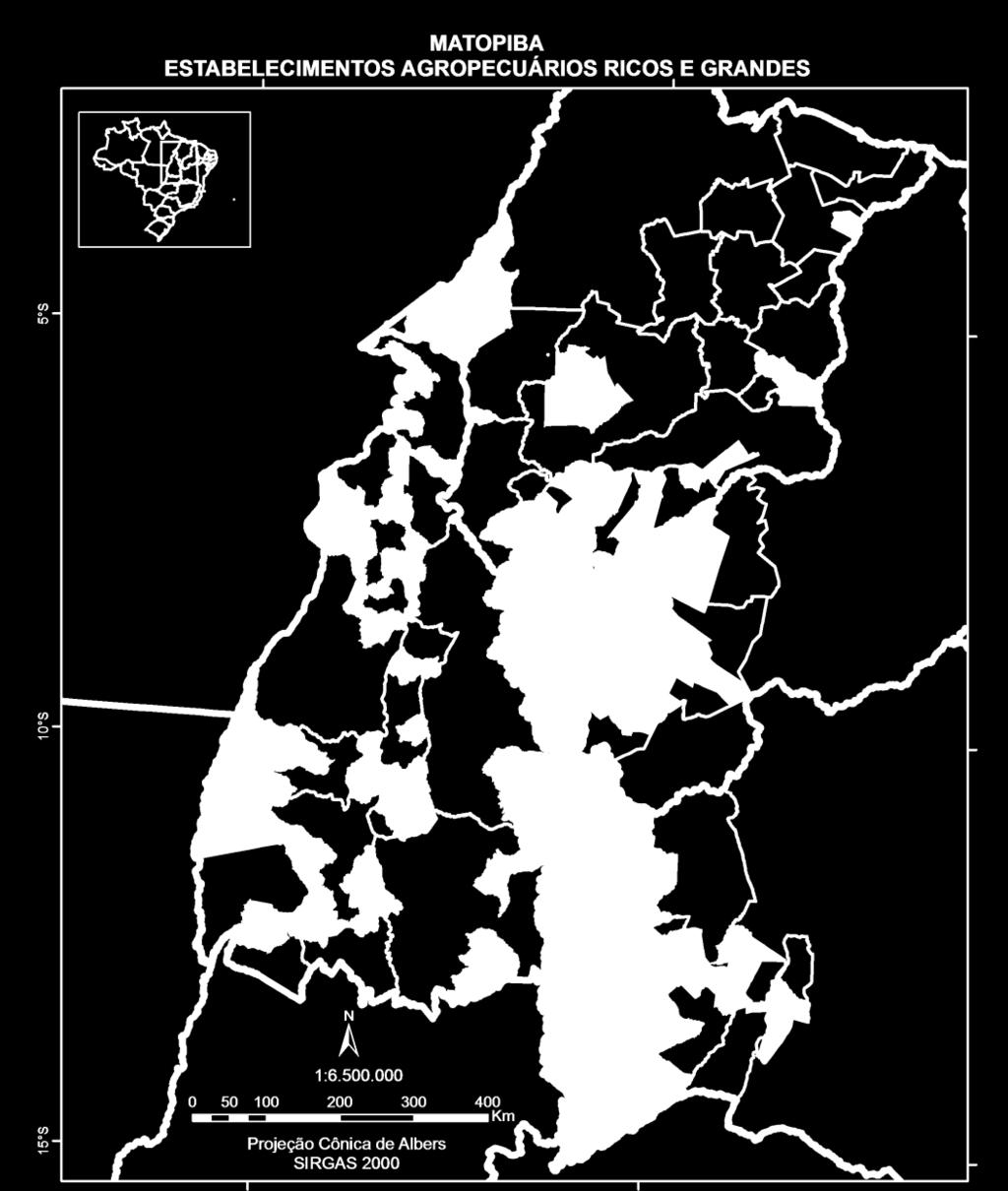 553 Estabelecimentos ricos e área maior ou igual a 100 ha: 950 (2,3%) Legenda Número de estab.