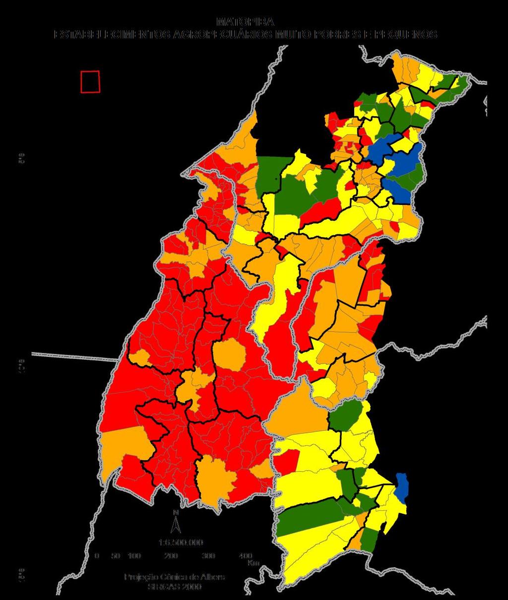 MATOPIBA - NÚMERO DE ESTABELECIMENTOS MUITO POBRES E COM ÁREA MENOR QUE 100 HA Estabelecimentos muito pobres: entre 0 e 2 salários mínimos Estabelecimentos no MATOPIBA menores que 100 ha: 213.