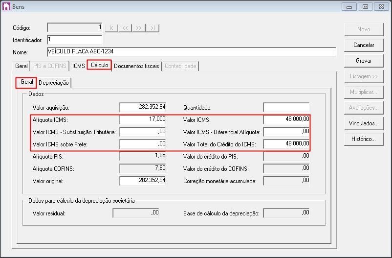 4 INTEGRAÇÃO; 4.1 Depois de cadastro o bem, no menu PROCESSO, INFORMAÇÕES PARA O CÁLCULO DO CRÉDITO DE ICMS informe os valores para o cálculo do coeficiente; 4.