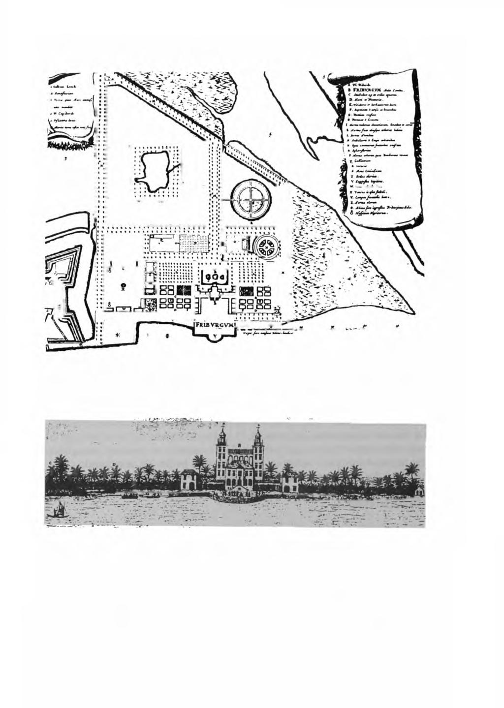 Desenho 1 Planta do Palácio Friburgo e suas dependências, horto e parque zoológico, atribuída a George