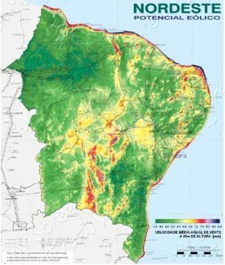 valores maiores da intensidade do vento, exceto pela apresentação deslocada mais a norte do estado.