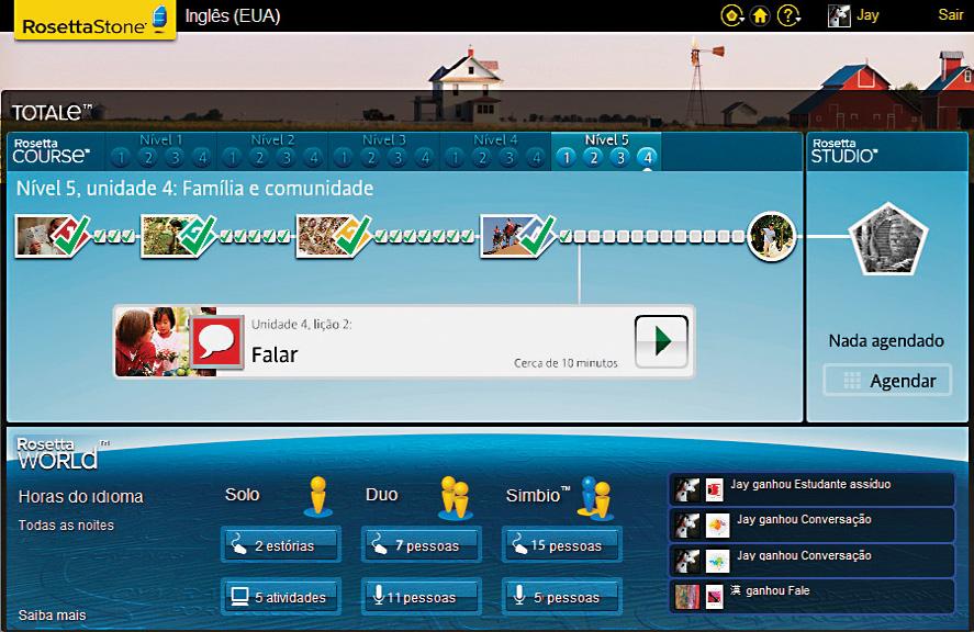 Página inicial do Rosetta Stone TOTALe O centro da sua experiência de aprendizado de idiomas é a página inicial do TOTALe, onde você poderá: Ver o seu progresso no Rosetta Course e iniciar sua