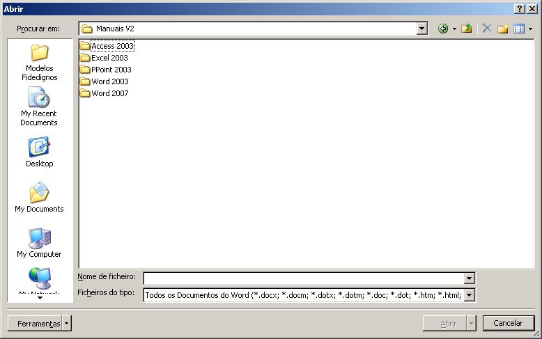 Comando Abrir Clique em Abrir para seleccionar um documento.