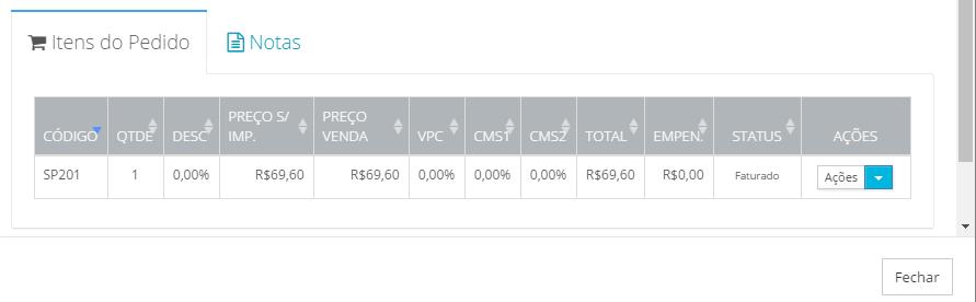 Localizando o as Informações do Cliente Descendo mais um pouco a tela, podemos ver os Itens do Pedido (os produtos liberados e as Notas