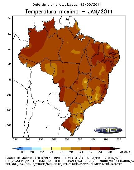 56 Figura 12 - Variação da temperatura máxima do ar no Brasil.