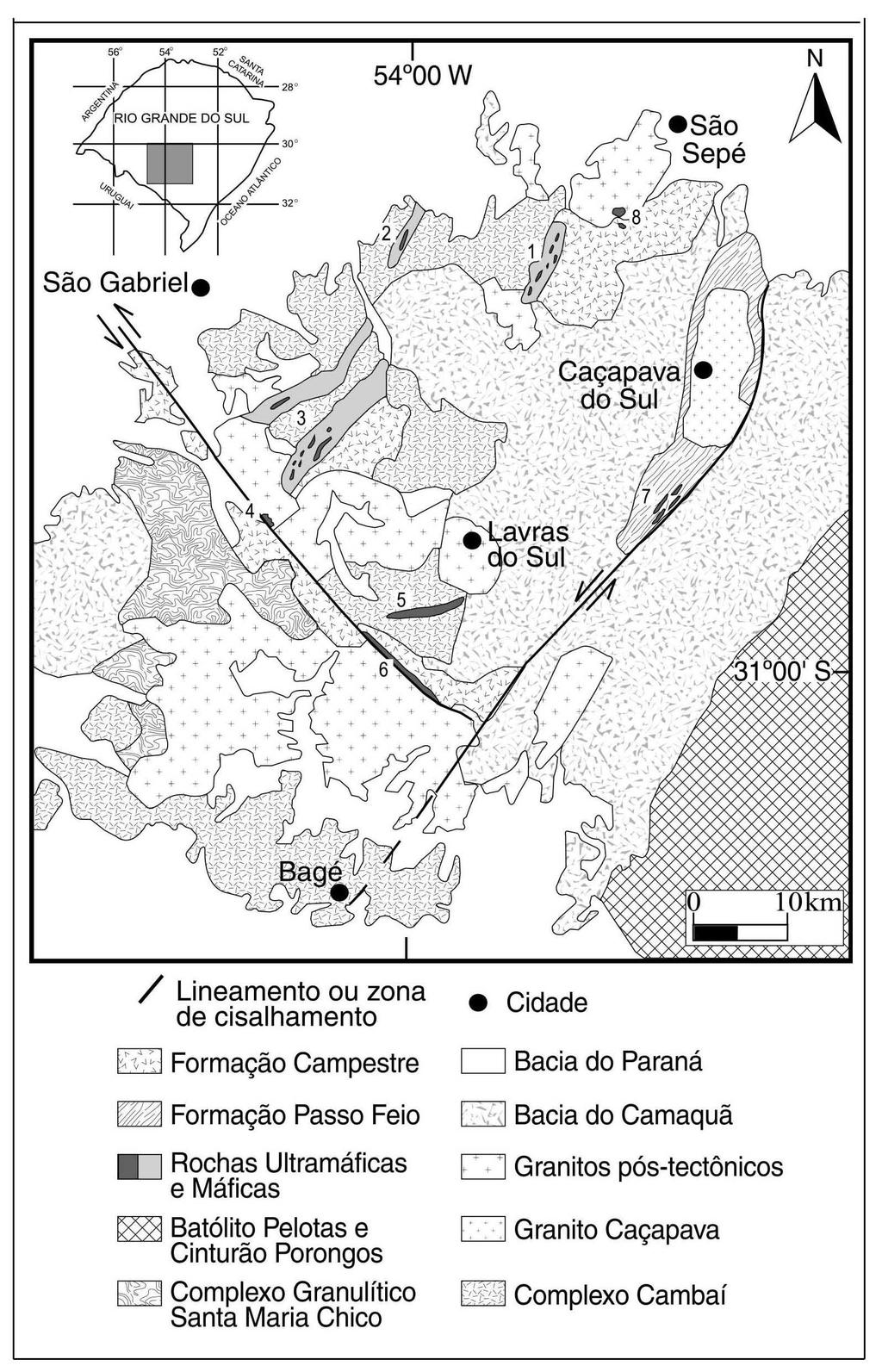 Figura 1 - Contexto geológico regional (Bloco São Gabriel) das unidades máficas ultramáficas.