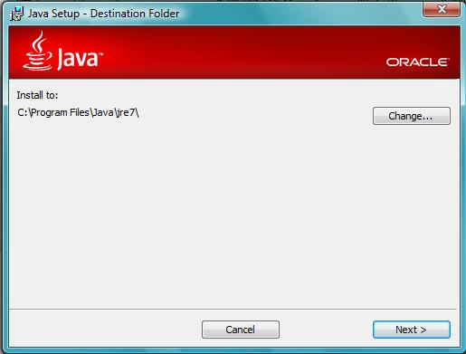 Observe o caminho para instalação: C:\Program Files\Java\jre7\ Se o caminho