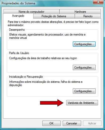 Clique em Variáveis de Ambiente.