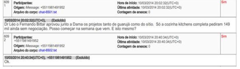 Na mesma data, mandou mensagem para LÉO PINHEIRO, comunicando que FERNANDO BITTAR o informara que MARISA LETÍCIA, a Dama 156, havia aprovado os projetos 157 : Roberto o projeto para analisar, pra ver