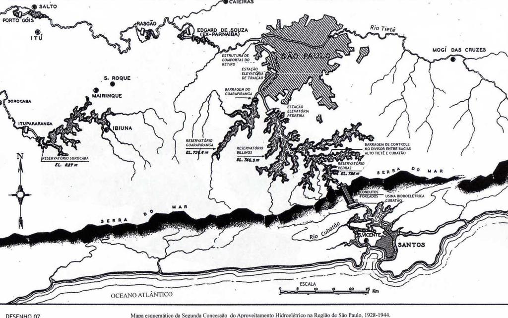 844 de 27 de março de 1925), estabelecia em seu Artigo 1º, a aprovação de plano de obras com a implantação e interligação de vários reservatórios na Serra do Mar, para aproveitamento da força