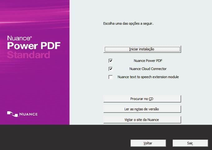 Preparativos para a utilização do Nuance Power PDF Standard a Será exibida a janela [Nuance Power
