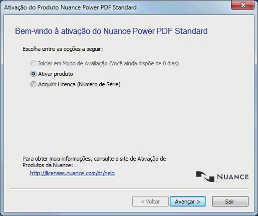 Preparativos para a utilização do Nuance Power PDF Standard Ativando o Nuance Power PDF Standard (Offline) Se não for possível conectar à Internet (offline) o computador no qual o Nuance Power PDF