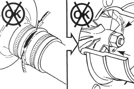 303-12-14 Admissão TURBOCOMPRESSOR Verificação tinicial 1. Remova a tubulação de entrada, no turbocompressor. 2. Inspecione as lâminas do rotor do turbocompressor quanto a danos. 3.