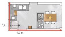 Um arquiteto define, na planta baixa de uma casa, a posição do ralo na cozinha, tomando como