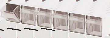 0530 - Caixas Basculantes para Medicamentos A 83mm x L 225mm x P 60mm 3 Caixas Basculantes Acopladas Caixa externa em policarbonato branco Caixa interna em policarbonato cristal SM