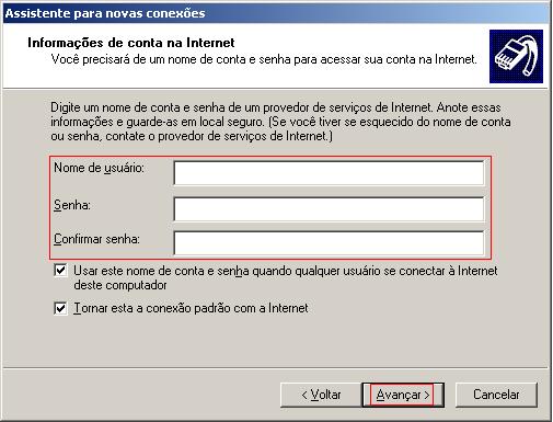 Configuração da conexão 9.