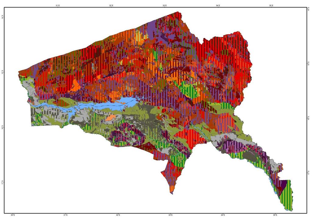 3.7 MAPA DE SOLOS - TETE Legenda* Cores das unidades de mapeamento AA Solos arenosos amarelados AB Solos arenosos brancos Ah Solos arenosos hidromórficos AJ Solos arenosos alaranjados BC Solos de