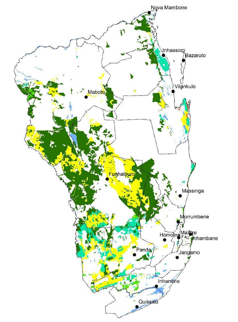 Inhambane Gaza Província Agr Ag/Fl Fl/Pec Pec Ag/Fl/Pec Não Apta Potencial total da TD (ha) % da TD Inhambane 34.