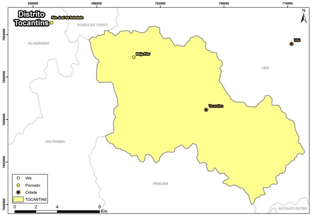 Figura 4: Município de Tocantins Fonte: Conen 4.1.3. População Em números, a população do município de Tocantins é apresentada na Tabela1. Tabela 2: População do Município de Tocantins Pop.