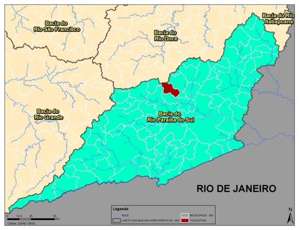 Figura 43: Localização do Município de Tocantins na Bacia do Rio Paraíba do Sul. Fonte: Conen.