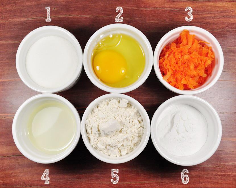 1) 2) 3) 4) 5) 6) 2 4 3 ½ 2 1 xícaras de açúcar ovos cenouras médias