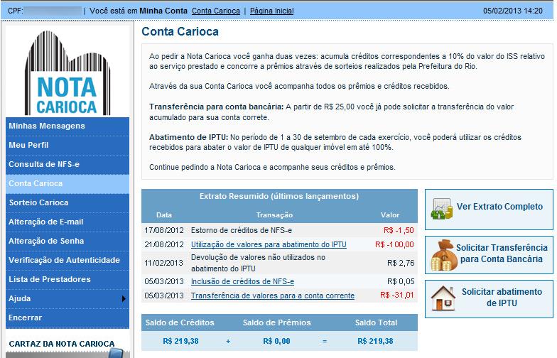 Página 33 de 48 Saldo Total de Créditos e Prêmios O sistema apresenta a tela com o