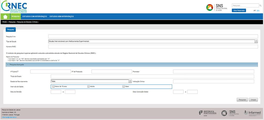 RNEC Pesquisa de Ensaios Clínicos Aprovados Disponível apenas para