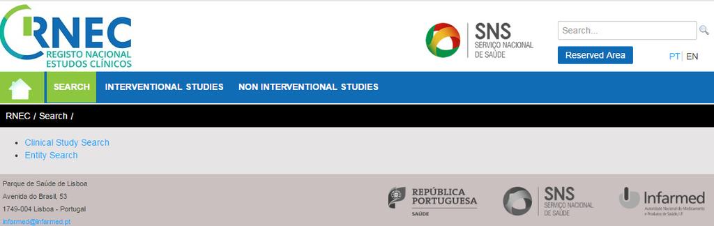 RNEC Módulo de Pesquisa Pesquisa RNEC: A) ESTUDO CLÍNICO PORTAL Submissão