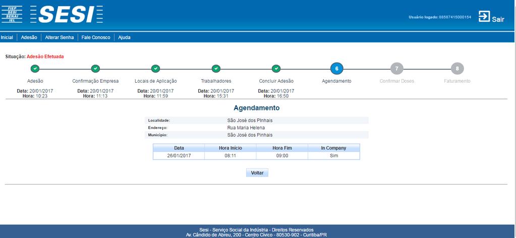 Após verificar as informações, clicar em Voltar.