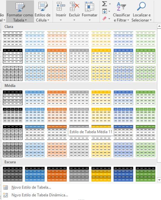 Figura 41 - Menu Formatação como Tabela Após escolher um estilo a tabela fica com essa