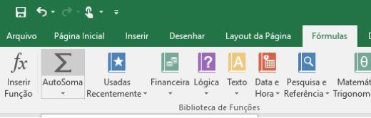 Figura 51 - Botão soma A segunda maneira é ir na aba Fórmulas e clicar em Auto Soma (Figura 51).
