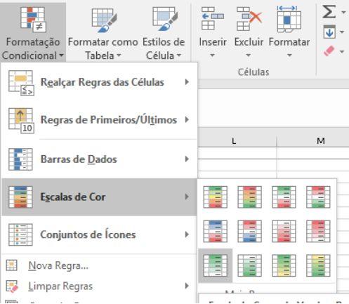 Figura 133 - Menu Escala de cor Após clicarmoo a formatação deverá ficar de acordo com a Figura 134.