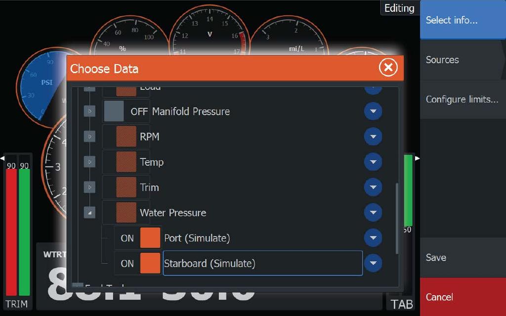 Editar um painel Ative o painel que pretende editar e, em seguida: 1. Ative o menu 2. Selecione a opção de edição 3. Selecione o medidor que pretende alterar.