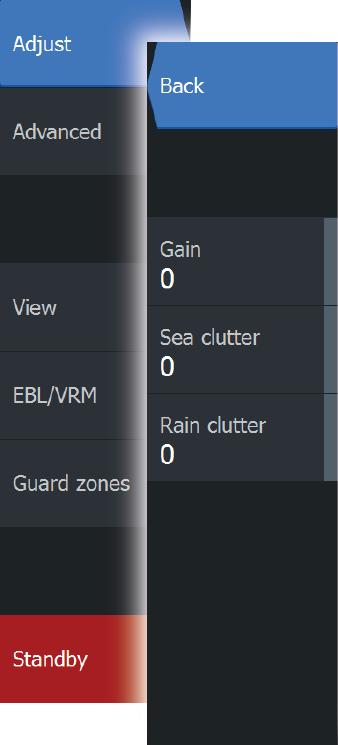 Transmitir O scanner está ligado e a transmitir. Os alvos detetados estão indicados no PPI do radar (Indicador de posição do plano).