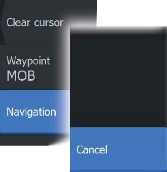 Quando ativa a função MOB, as seguintes ações são executadas automaticamente: um waypoint MOB é criado na posição da embarcação o ecrã muda para um painel da carta ampliado, centrado na posição da
