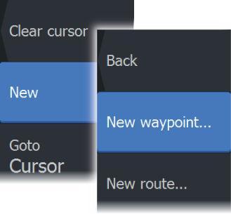 Se o cursor estiver ativo, o waypoint é guardado na posição do cursor. Se o cursor não estiver ativo, o waypoint é guardado na posição da embarcação.