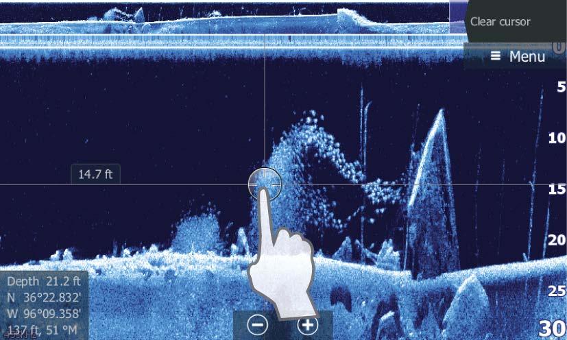 Quando posiciona o cursor numa imagem do SideScan, o ecrã é colocado em pausa e a janela de informação é ativada.