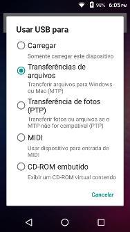 Armazenamento USB Abrir Armazenamento Conecte seu telefone a um computador usando um cabo USB.