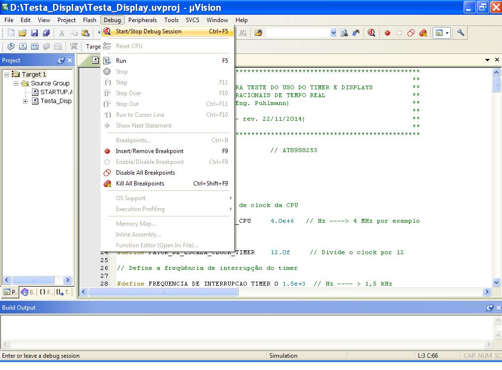 28 / 31 Figura 8: Selecionando o modo Debug do programa