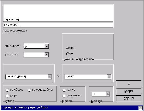 Vamos calcular os volumes de projeto. Para isso, na primeira lista de perfis, selecione Terreno Natural e na segunda lista, selecione Projeto, Digite o nome da tabela de volumes: TxP-Trecho2.