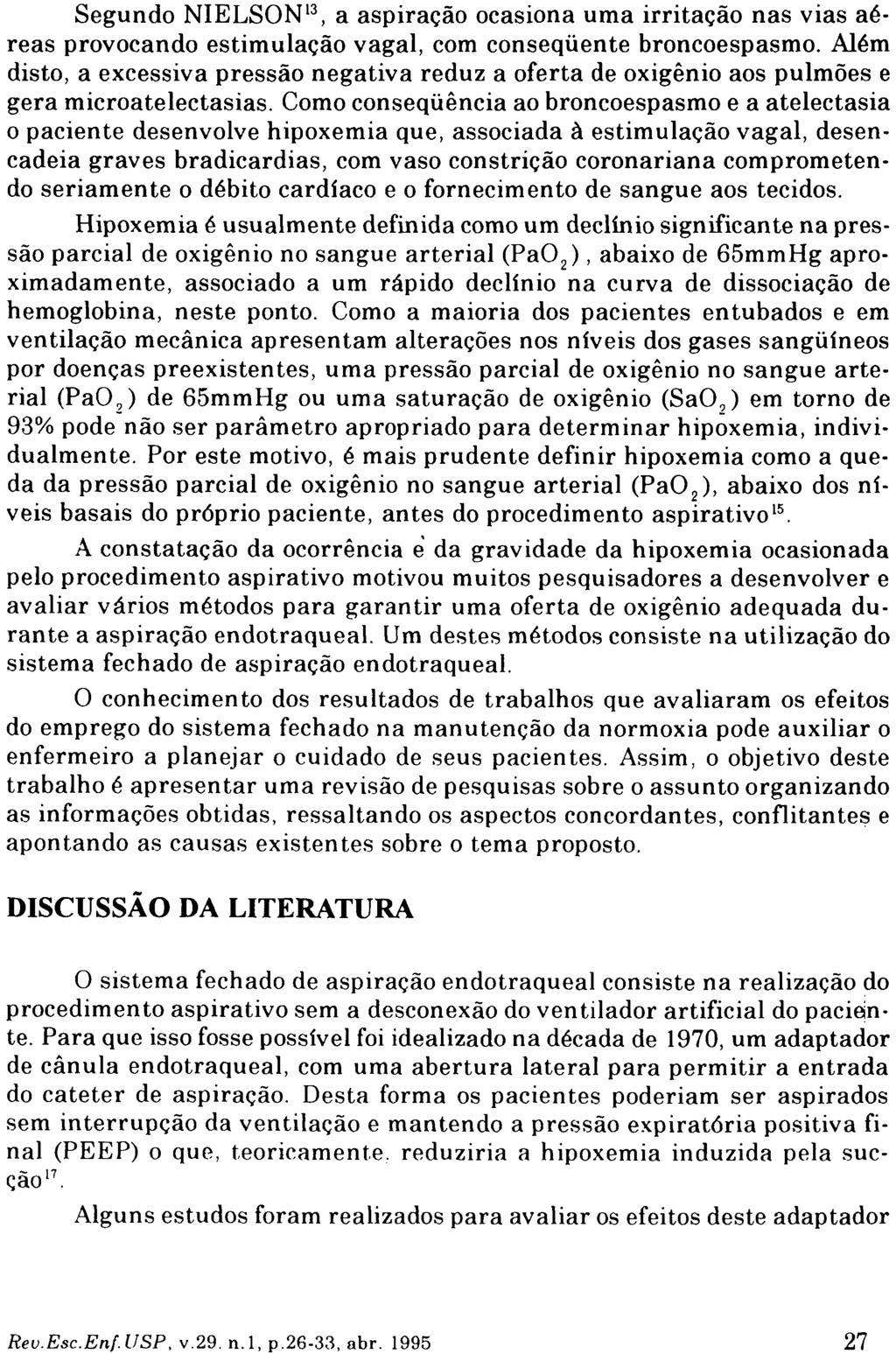 Segundo NIELSON 13, a aspiração ocasiona uma irritação nas vias aéreas provocando estimulação vagal, com conseqüente broncoespasmo.