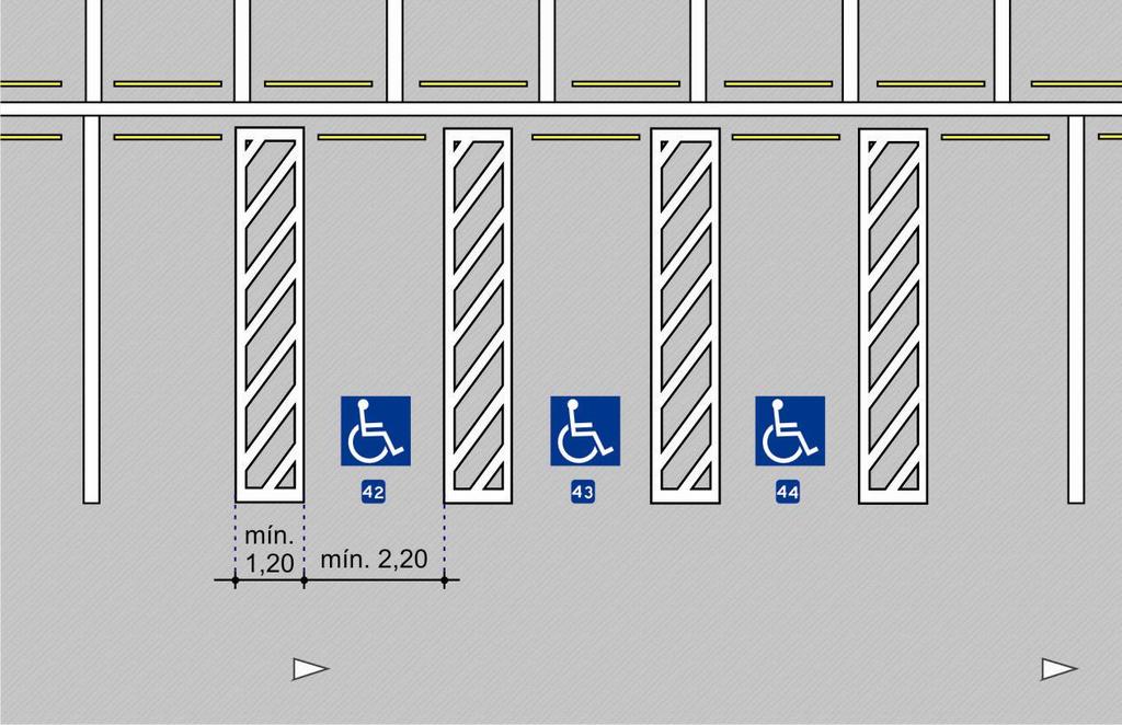 Toda vaga deve ser demarcada com Símbolo Deficiente Físico e respectiva numeração, conforme desenhos a seguir.