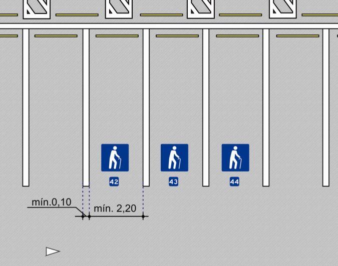 3.4.1. Estacionamento em ângulo A largura da vaga deve ser no mínimo 2,20 m.