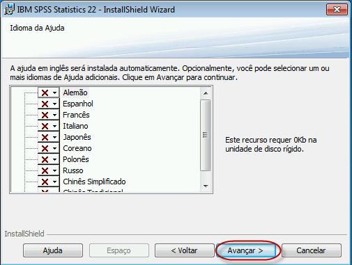 14. Na janela Idioma da Ajuda, selecione o