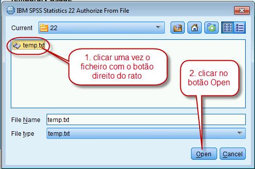 23. Na janela IBM SPSS Statistics 22 Authorize from file, segue as