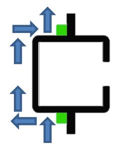 Ao encontrar uma encruzilhada, o robô deve seguir pelo caminho indicado pela marcação verde, que pode indicar um caminho à direita ou à esquerda.
