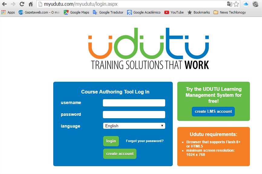 Recursos Disponíveis Udutu: Editor e publicador de cursos online, o site permite criar e organizar uma sequência de aulas, sem