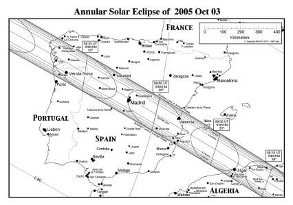 Figura 2- Trajecto do eclipse na Península